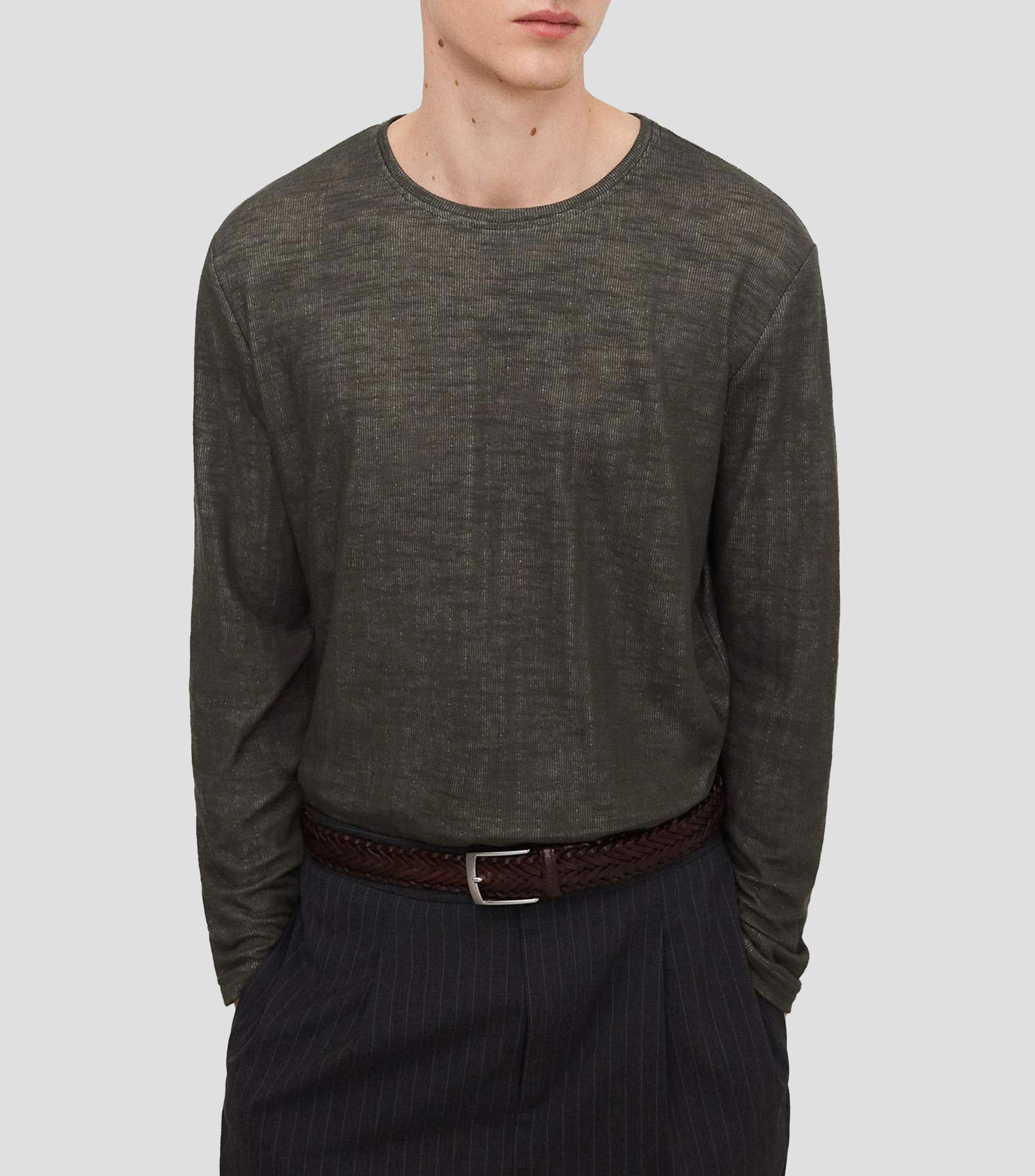 Playera cuello redondo manga larga jaspeada Hombre